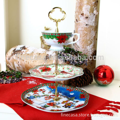 Classic Christmas Design Fine Porcelain Christmas Cake Stand